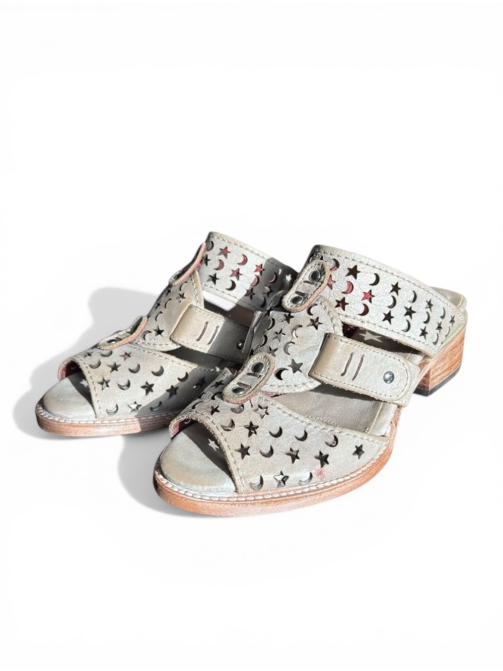 Freebird Moonstar Leather Mule Sandals Celestial‎ Cutout Block Heel 7